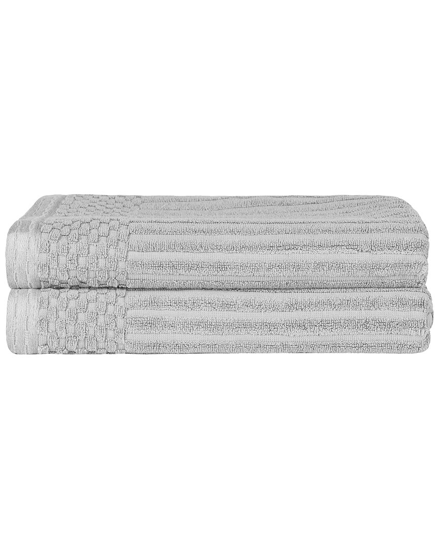 Superior Cotton Highly Absorbent Solid And Checkered Border Bath Towel Set In Silver