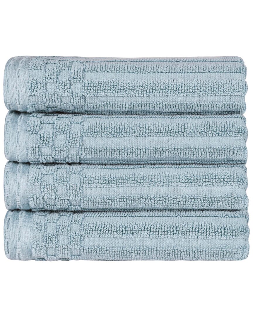 Shop Superior Cotton Highly Absorbent Solid And Checkered Border Hand Towel Set In Blue
