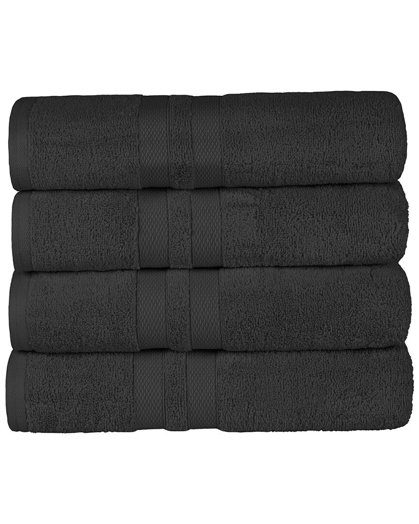 Superior Cotton Highly Absorbent Solid 4pc Quick-drying Bath Towel Set In Black