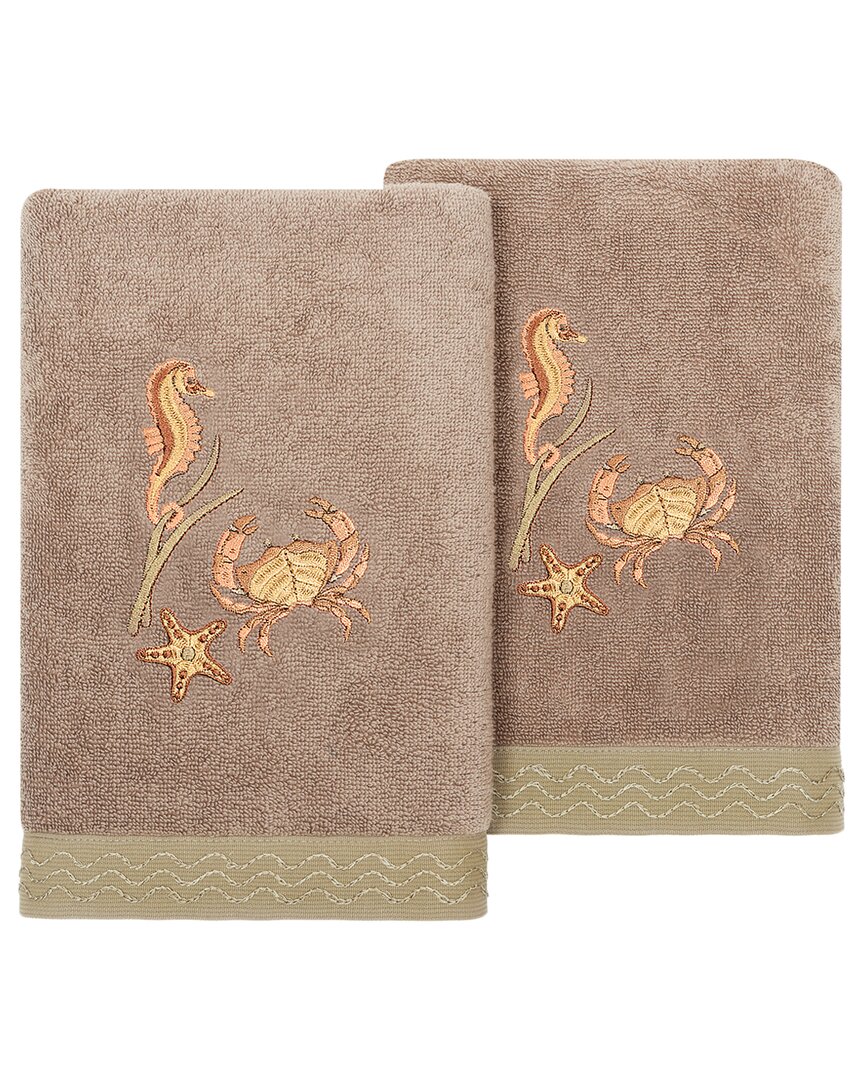 Linum Home Textiles Turkish Cotton Aaron 2pc Embellished Hand Towel Set In Brown