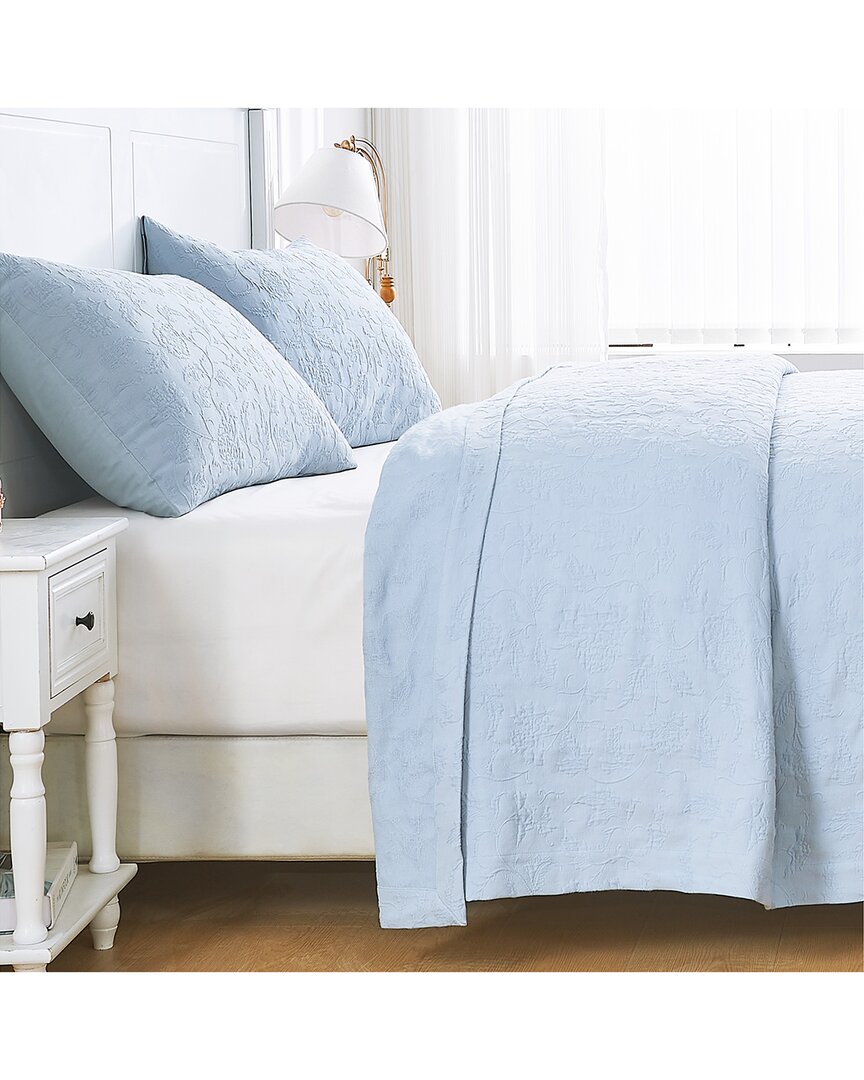 Melange Mélange Home Sophia Matelassé Embroidery Cotton Coverlet Set In Blue