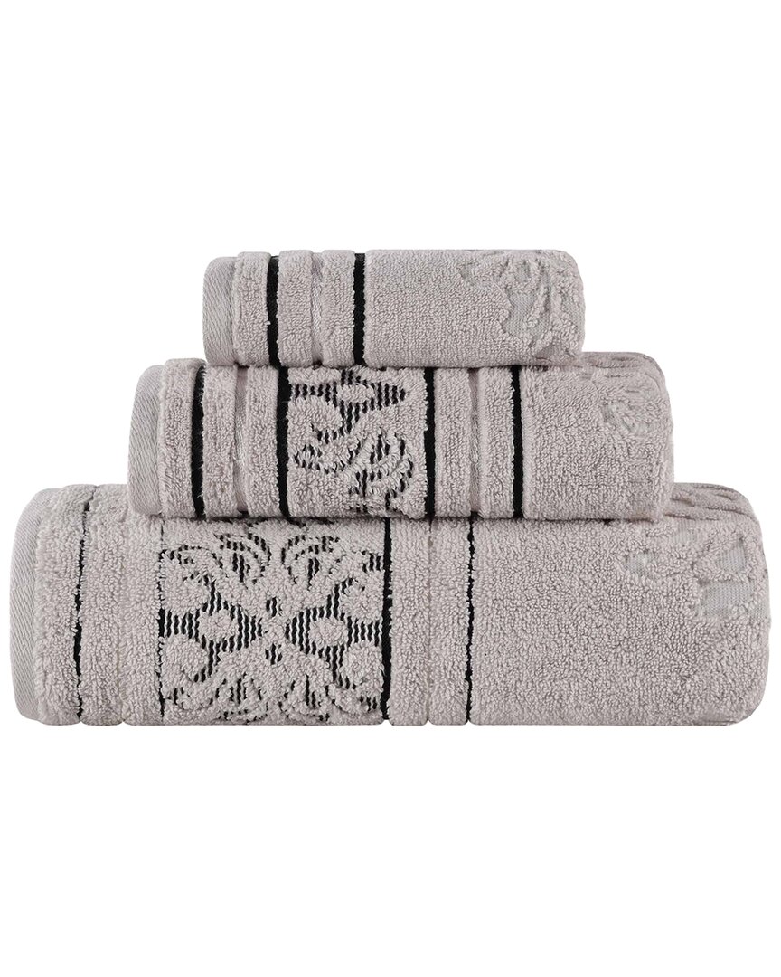 Superior Sadie Zero Twist Cotton Elegant Floral Absorbent 3pc Jacquard Towel Set In Gray