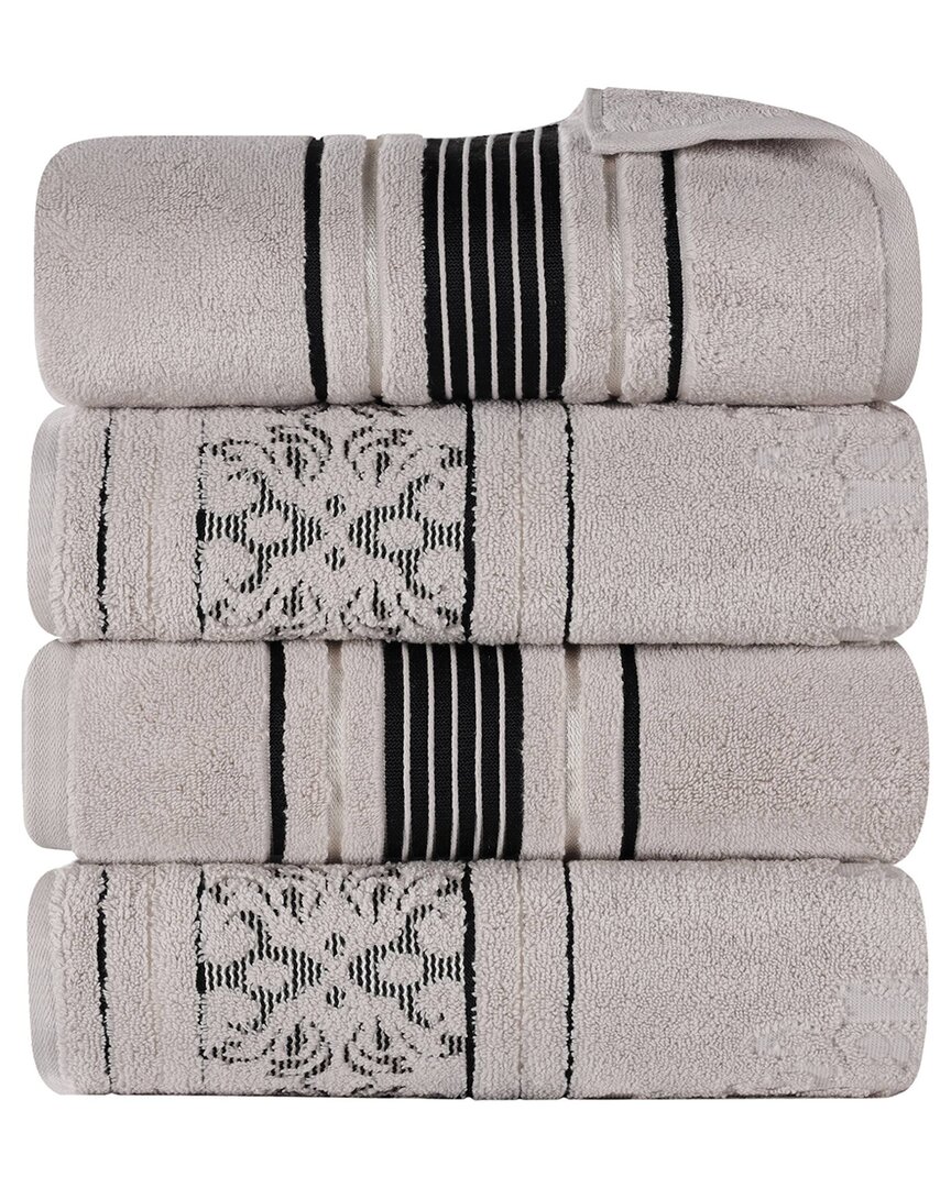 Superior Set Of 4 Sadie Zero Twist Cotton Jacquard Floral Absorbent Bath Towels
