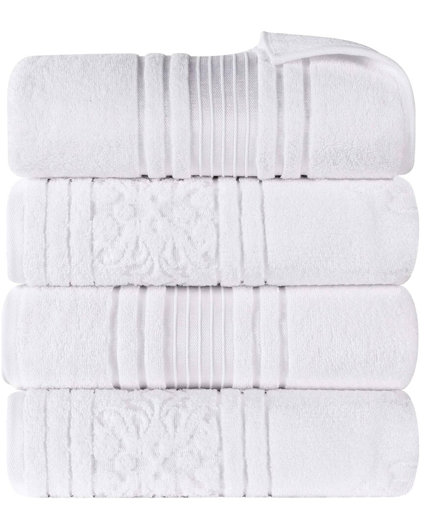 Superior Set Of 4 Sadie Zero Twist Cotton Jacquard Floral Absorbent Bath  Towels