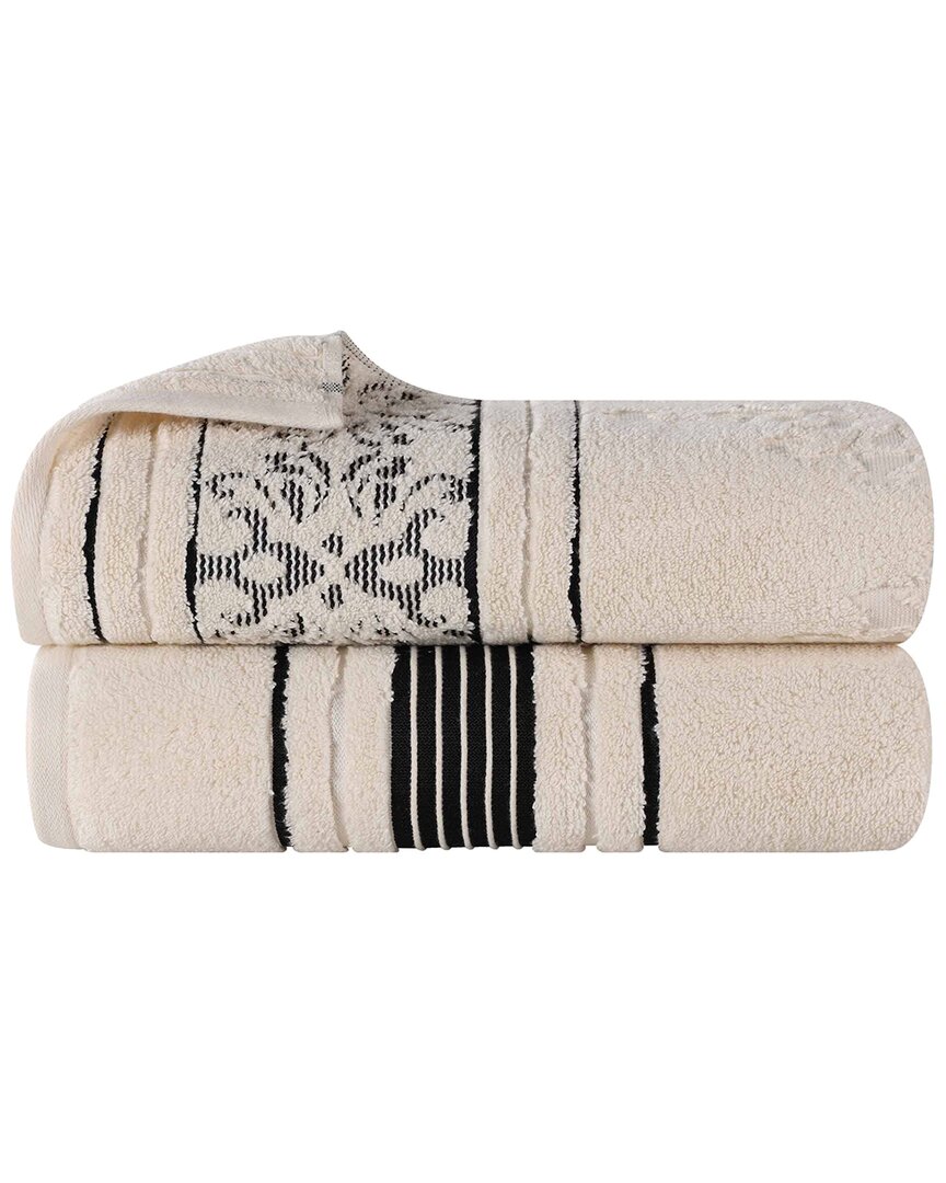 Superior Set Of 2 Sadie Zero Twist Cotton Jacquard Floral Absorbent Bath Sheets