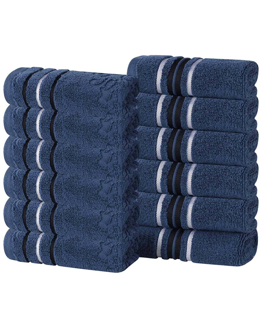 Superior Set Of 12 Sadie Zero Twist Cotton Jacquard Floral Absorbent Face Towel Washcloths In Blue