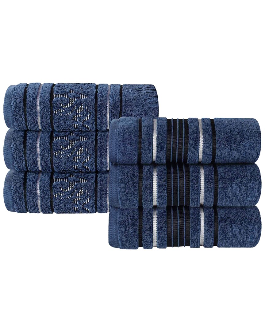 Superior Set Of 6 Sadie Zero Twist Cotton Jacquard Floral Absorbent Hand Towels In Blue