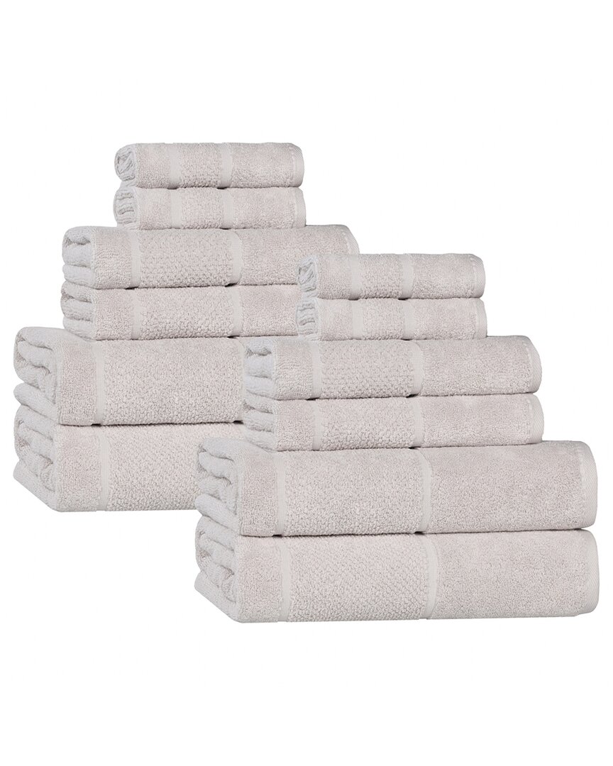 Superior Mile Smart Twist Cotton Medium Weight Solid Broad Border 12pc Towel Set