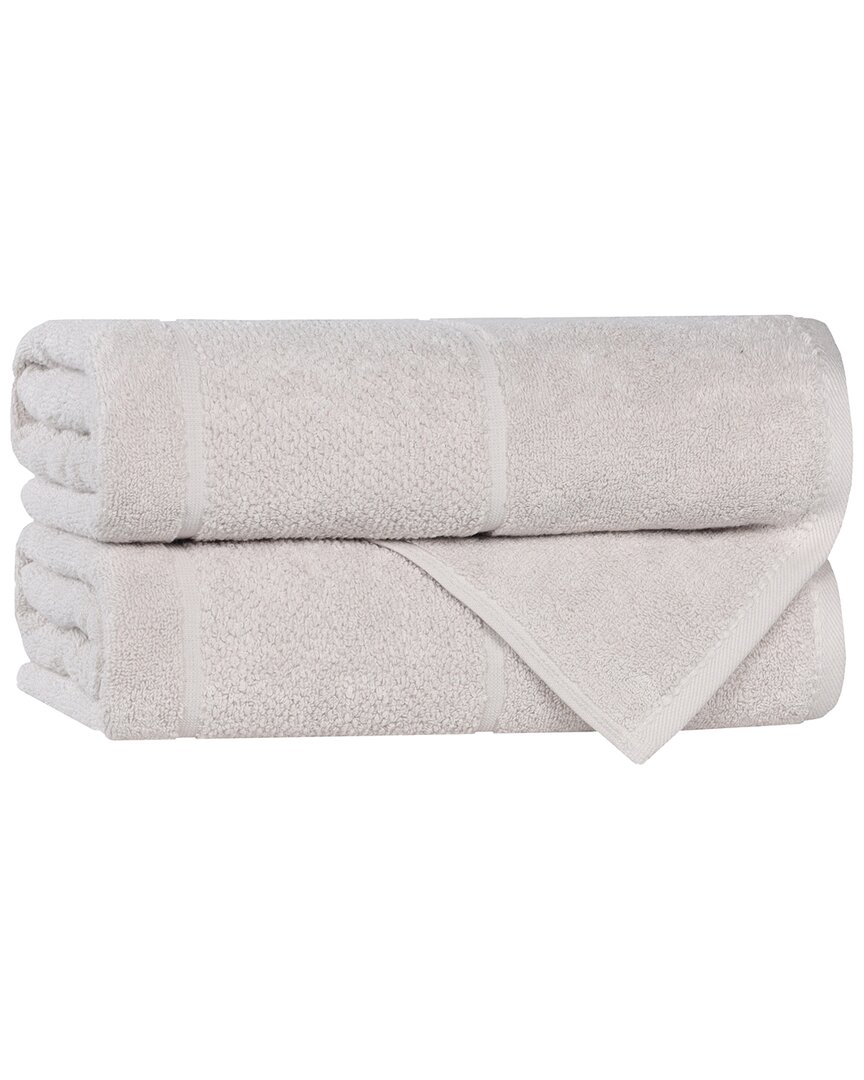 Superior Set Of 2 Mile Smart Twist Cotton Medium Weight Solid Broad Border Bath Towels