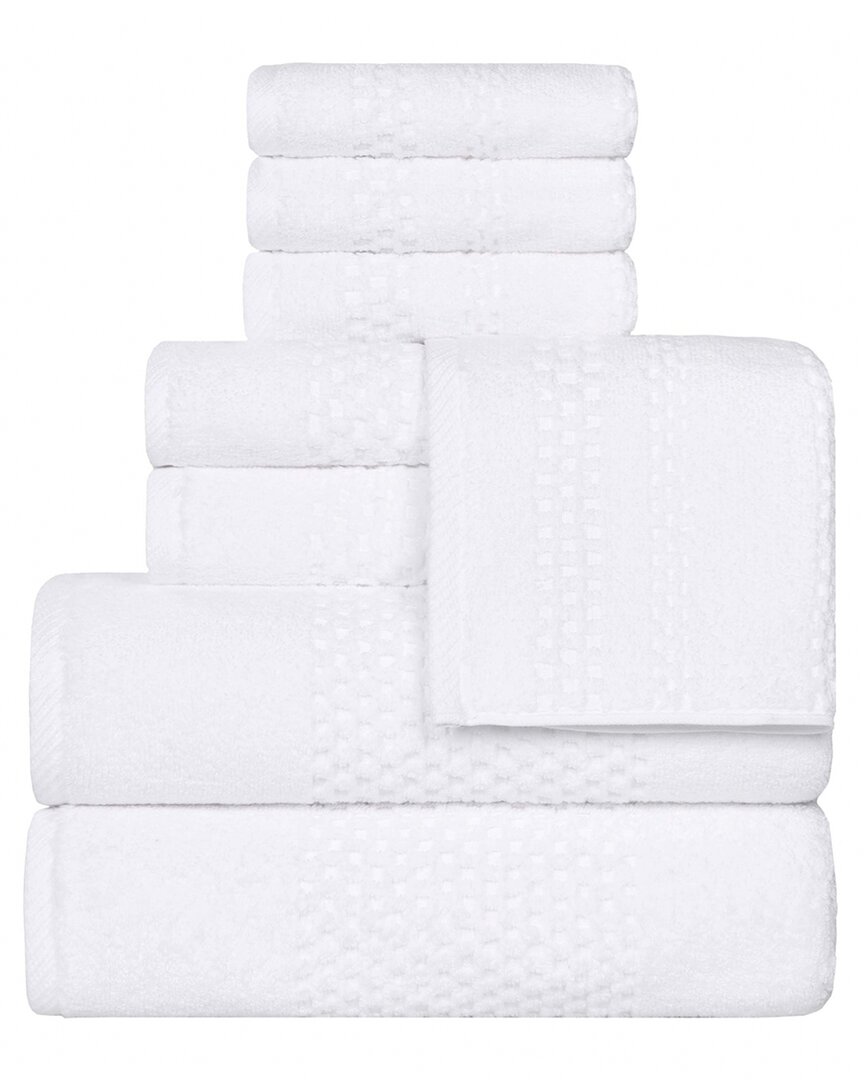 Superior Playa Zero Twist Cotton Medium Weight Solid Waffle Textured 8pc Towel Set