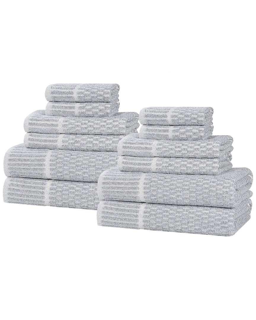 Superior Juno Medium Weight Checkered Border 12pc Towel Set