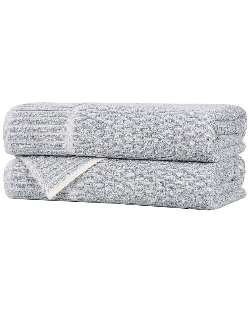 Superior Set Of 2 Juno Medium Weight Checkered Border Bath Towels