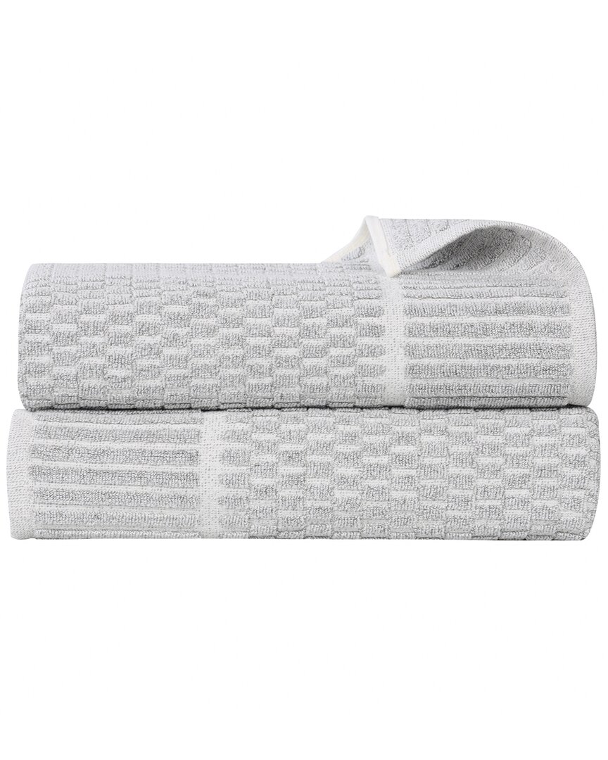 Superior Set Of 2 Juno Medium Weight Checkered Border Bath Sheets