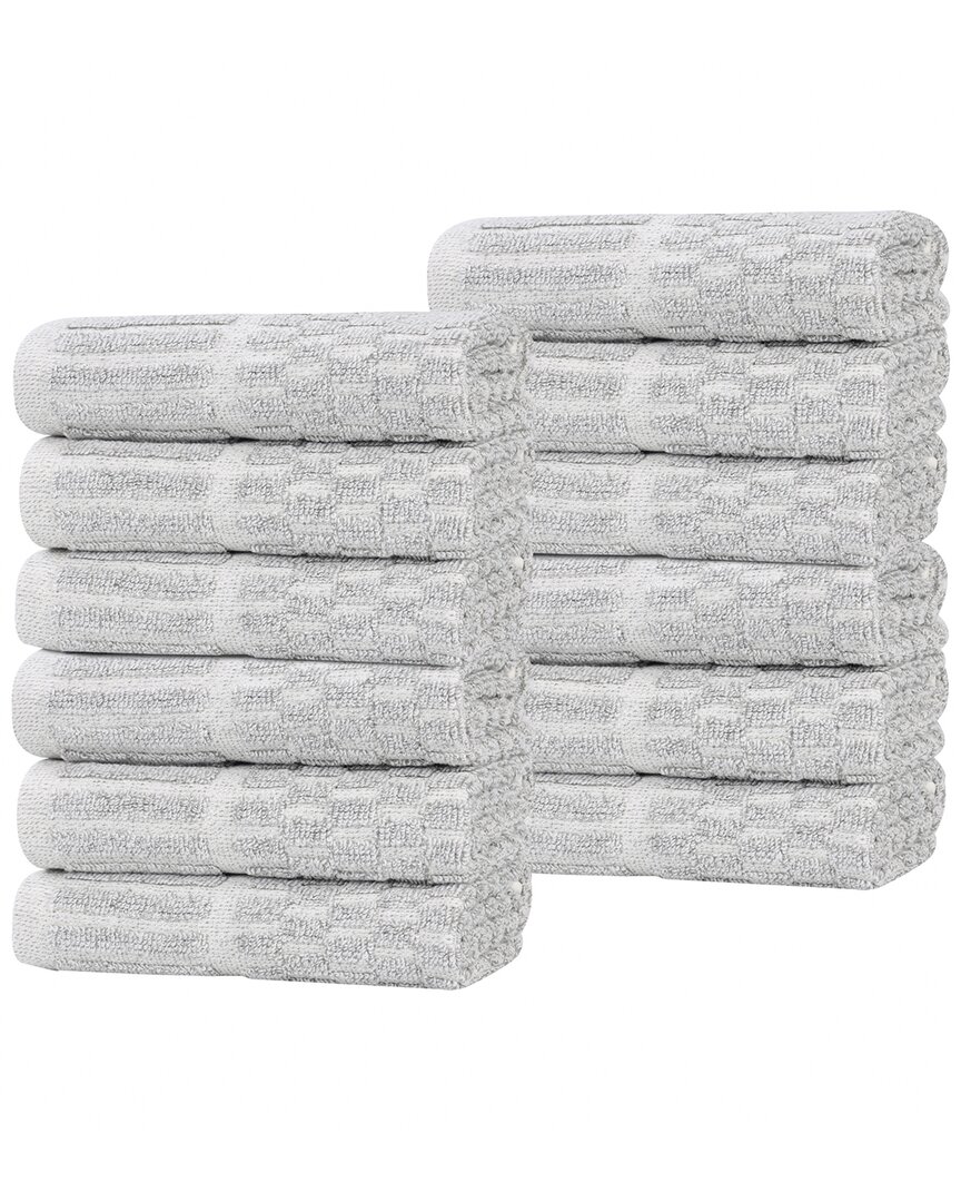 Superior Set Of 12 Juno Medium Weight Checkered Border Washcloths