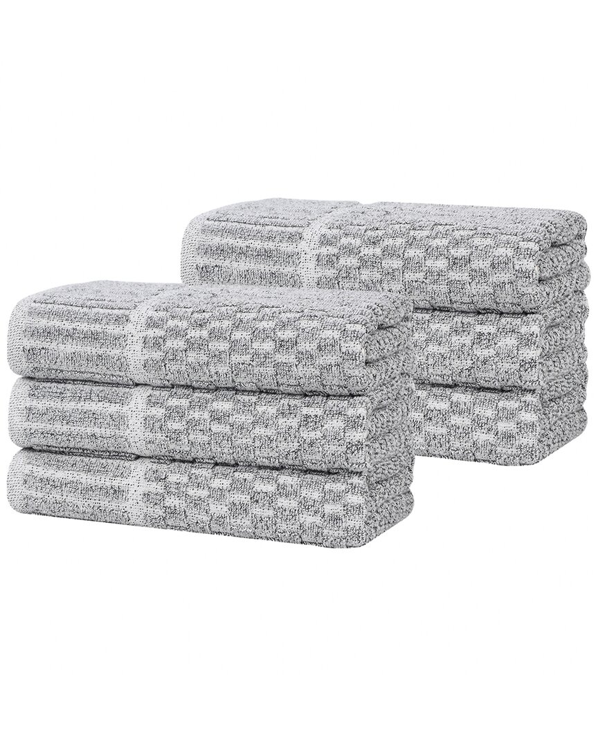 Superior Set Of 6 Juno Medium Weight Checkered Border Hand Towels