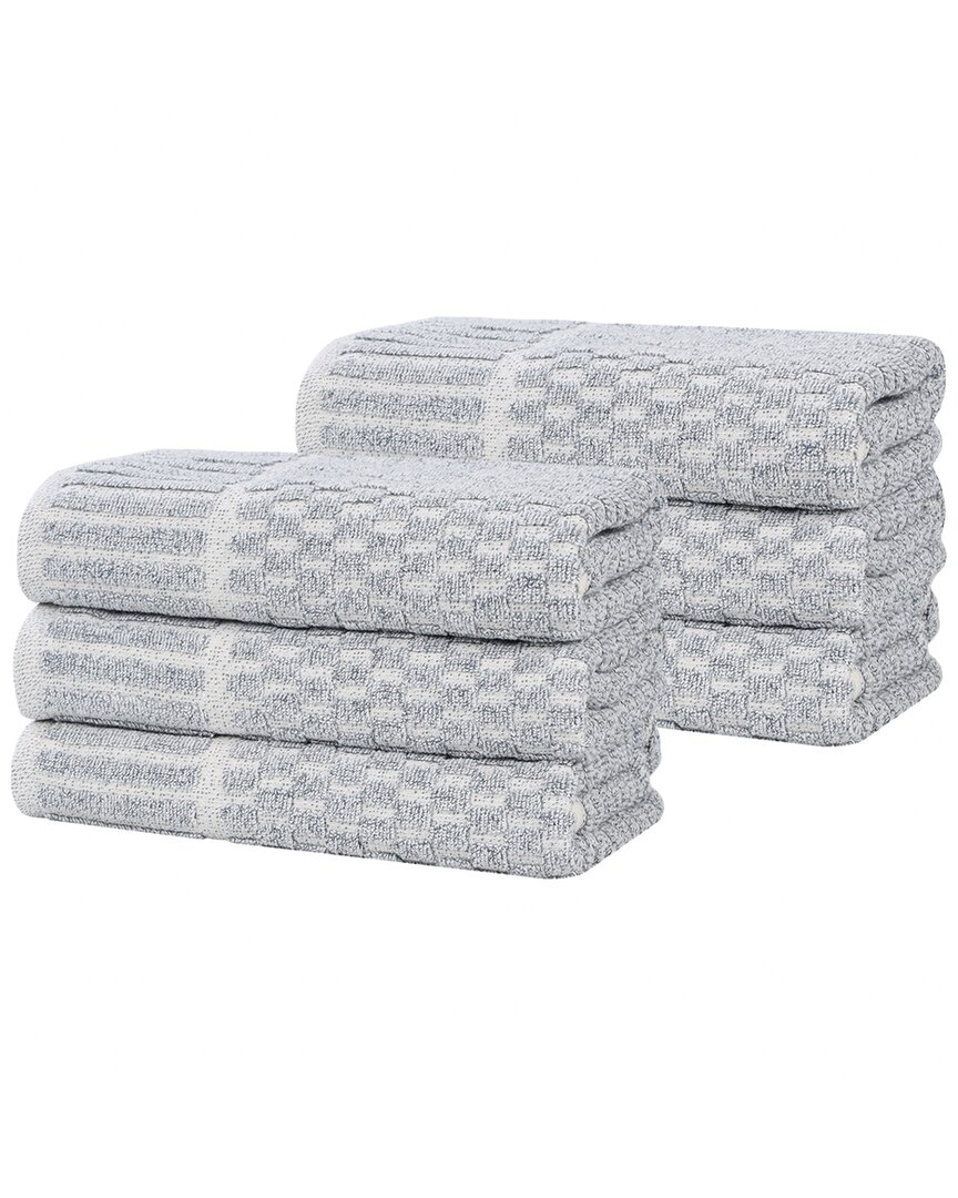 Superior Set Of 6 Juno Medium Weight Checkered Border Hand Towels