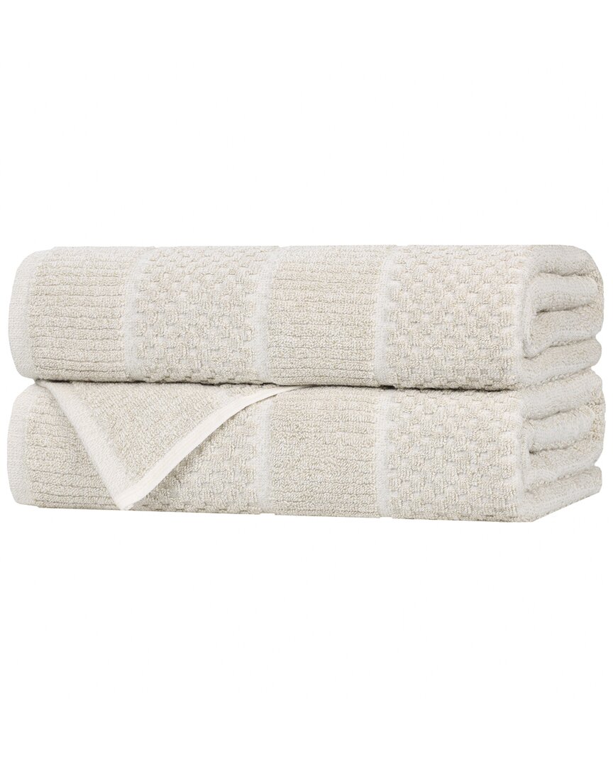 Superior Set Of 2 Naples Medium Weight Checkered & Ribbed Bath Towels