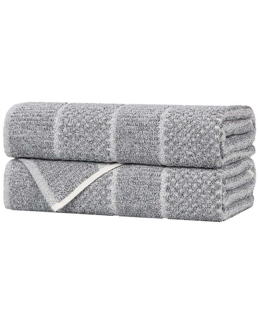 Superior Set Of 2 Naples Medium Weight Checkered & Ribbed Bath Towels