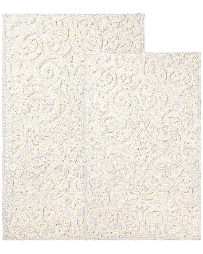 Superior Set Of 2 Medium Venere Floral Scroll Washable Bath Rugs