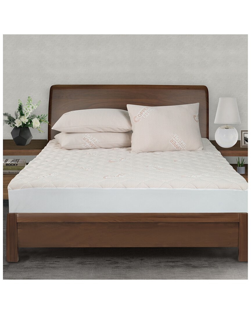 All-in-one Copper Effects Antimicrobial Fitted Mattress Pad In White