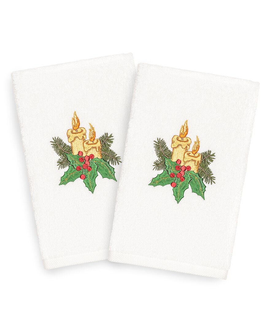 Linum Home Textiles Set Of 2 Christmas Candles Hand Towels In White
