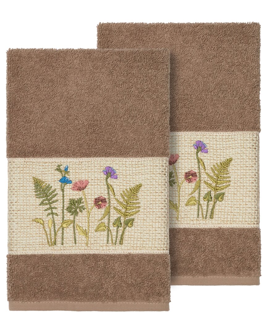 Linum Home Textiles Turkish Cotton Serenity 2pc Embellished Hand Towel Set In Beige