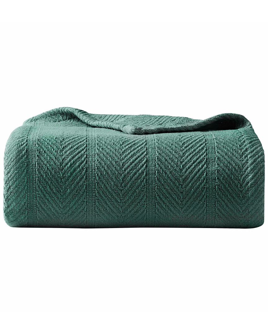 Eddie Bauer Herringbone Cotton Green Blanket