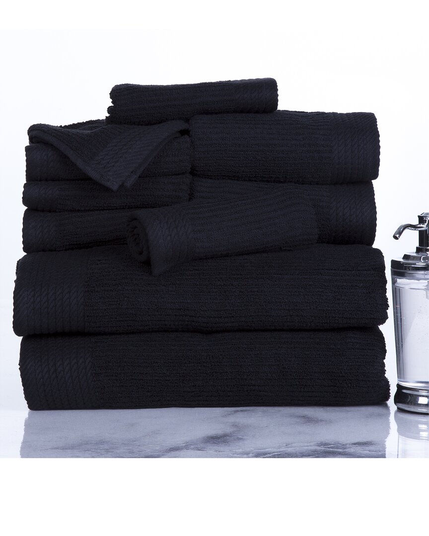 Lavish Home Ribbed Cotton 10pc Washcloth Towel Set In Black