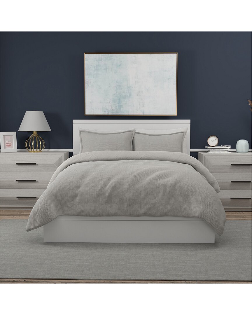 Portico Crossed Matelasse 3 Piece Comforter Set In Gray