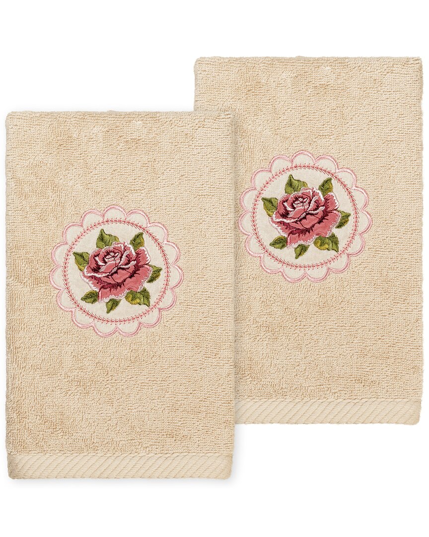 Linum Home Textiles Rosalee Embroidered Luxury 100% Turkish Cotton Hand Towels (set Of 2) In Sand