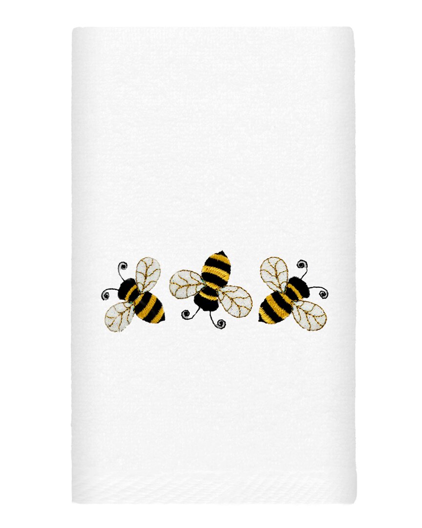Linum Home Textiles Bee Dance Embroidered Luxury 100% Turkish Cotton Hand Towel In White