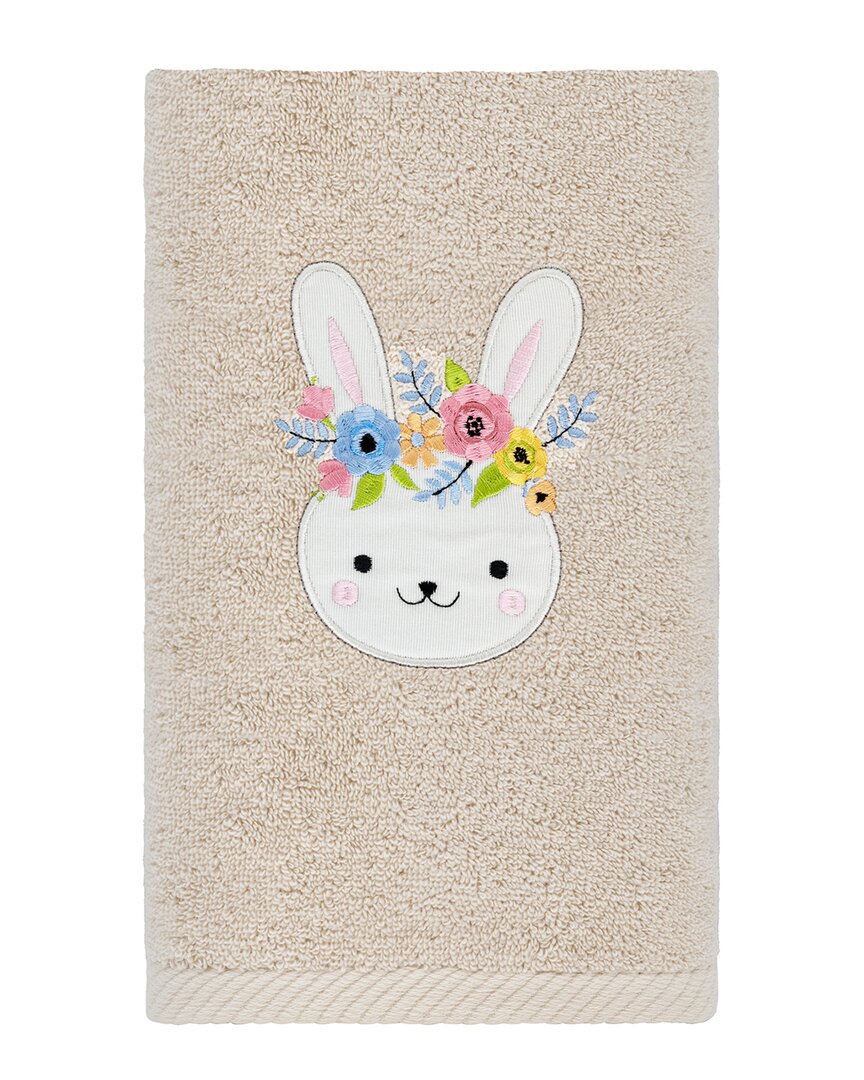Linum Home Textiles Flower Crown Embroidered Luxury 100% Turkish Cotton Hand Towel In Sand