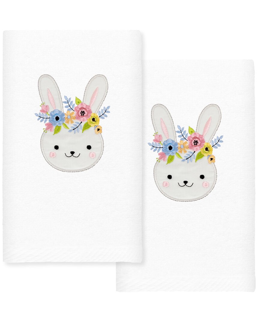 Linum Home Textiles Flower Crown Embroidered Luxury 100% Turkish Cotton Hand Towels (set Of 2) In White