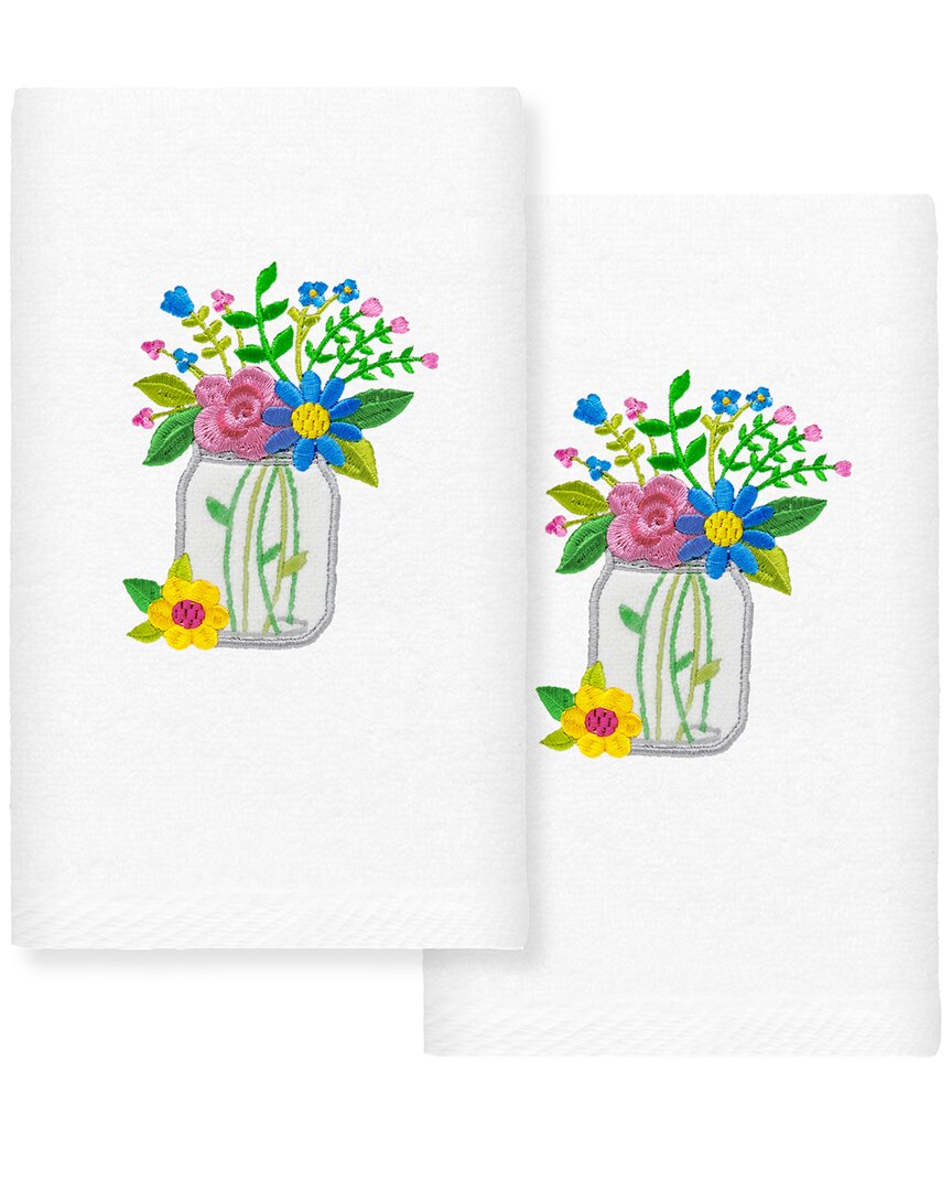 Linum Home Textiles Country Bouquet Embroidered Luxury 100% Turkish Cotton Hand Towels (set Of 2) In White