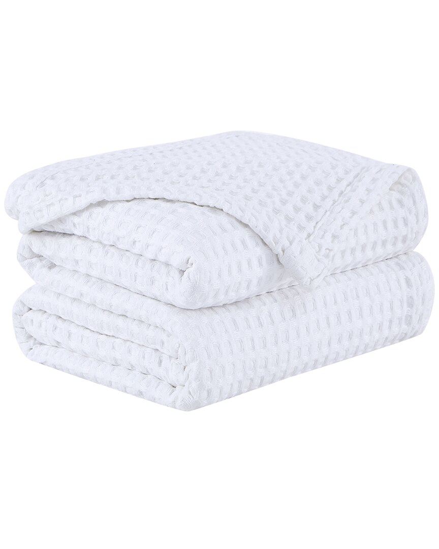 Southshore Fine Linens 100% Cotton Waffle Weave Blanket In White