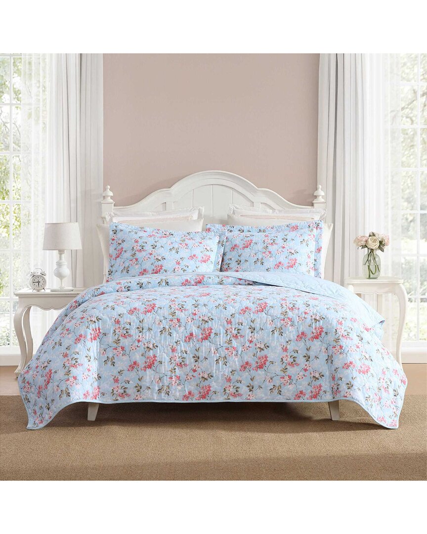 Laura Ashley 136 Thread Count Blissful Dream Cotton Reversible Quilt Set