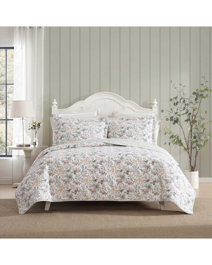 Laura Ashley 136 Thread Count Bramble Floral Cotton Reversible Quilt Set