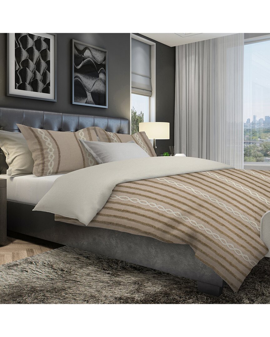 Ninetysix Polperro Tufted Chenille Geometric Duvet Cover Set In Beige