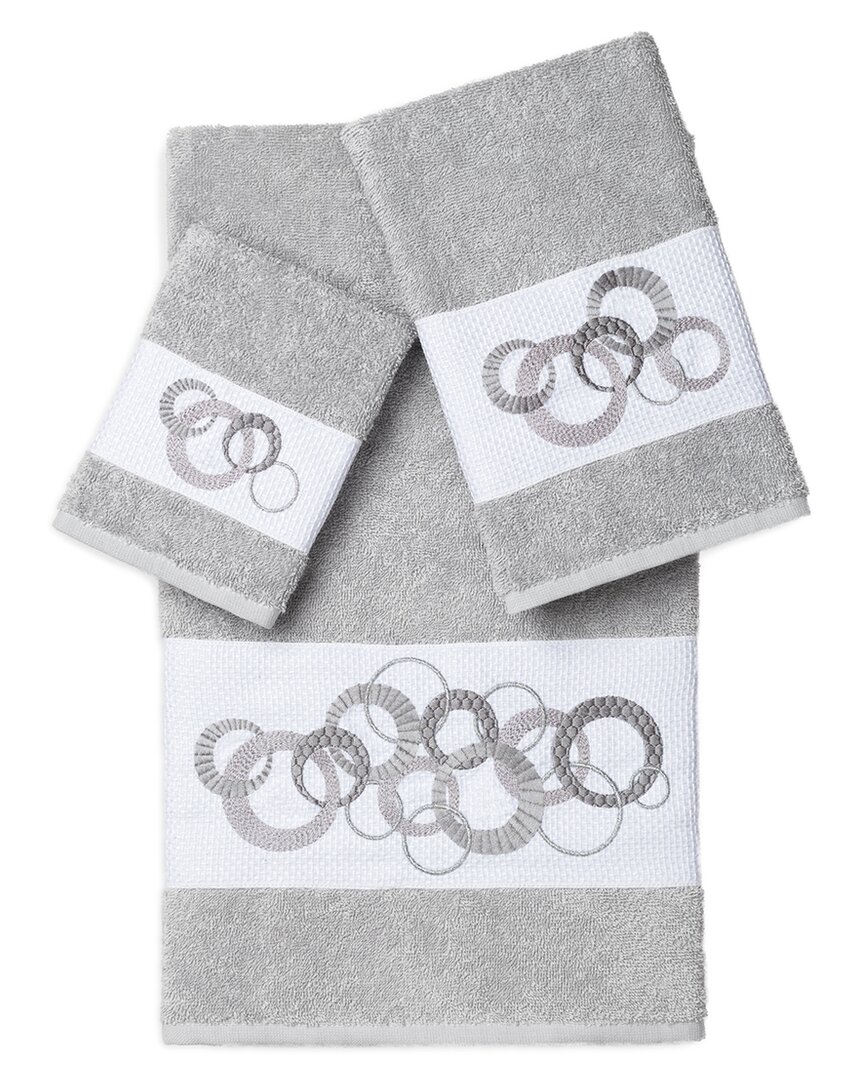 Linum Home Textiles Turkish Cotton Annabelle 3pc Embellished Towel Set In Grey