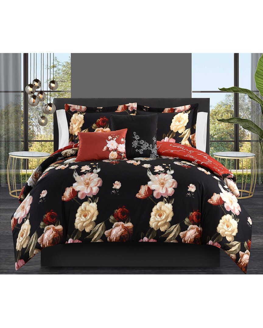 Shop Chic Home Edith Reversible Comforter Set In Black