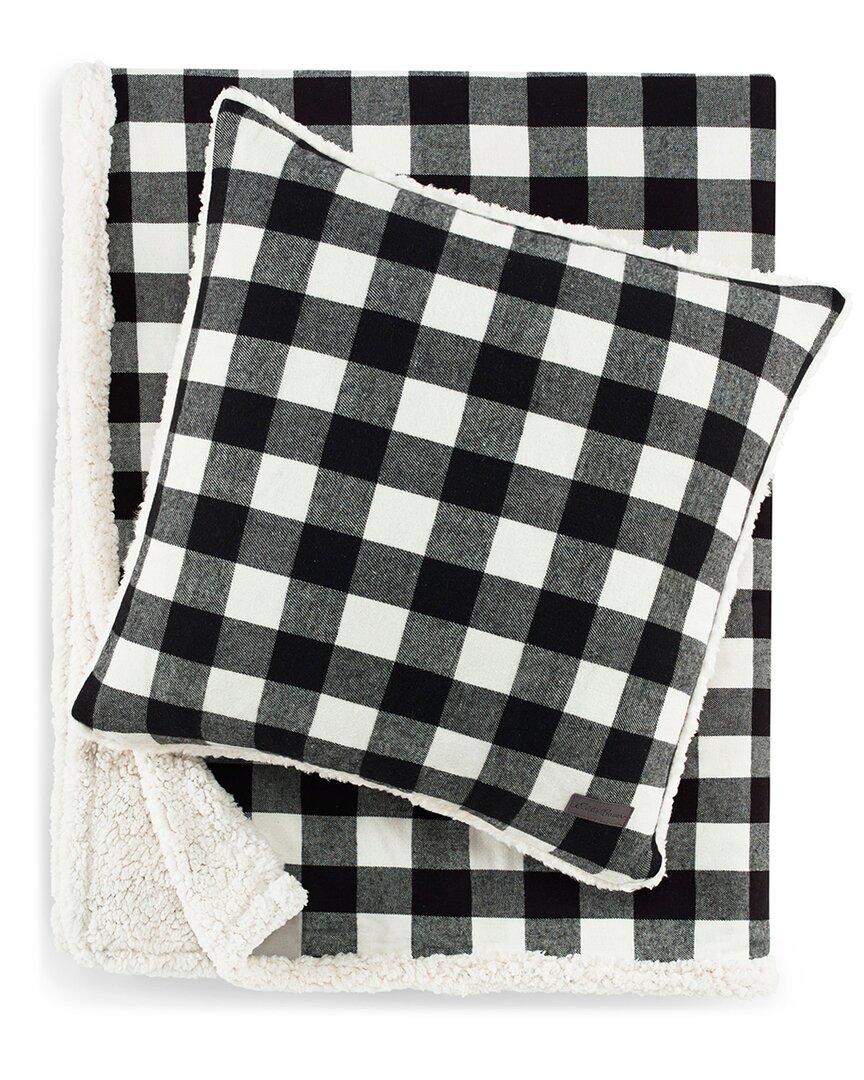 Eddie Bauer Cabin Plaid Cotton Yarn Dyed Flannel Pillow And Throw Set In Black