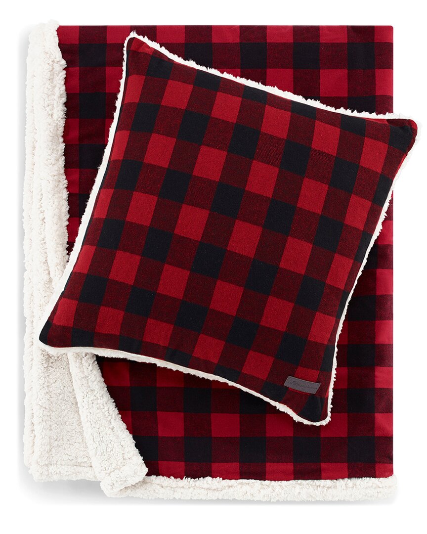 Eddie Bauer Cabin Plaid 100% Cotton Twill Throw & Pillow Set In Red