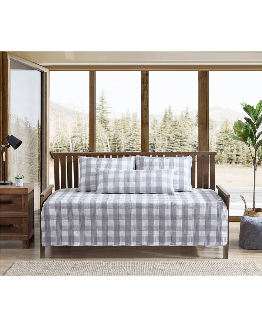 Eddie Bauer Lakehouse Plaid 100% Cotton Quilted Daybed Cover Set In Grey