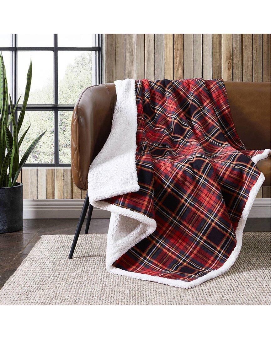Eddie Bauer Mountain Tartan 100% Cotton Flannel Reversible Throw Blanket In Red