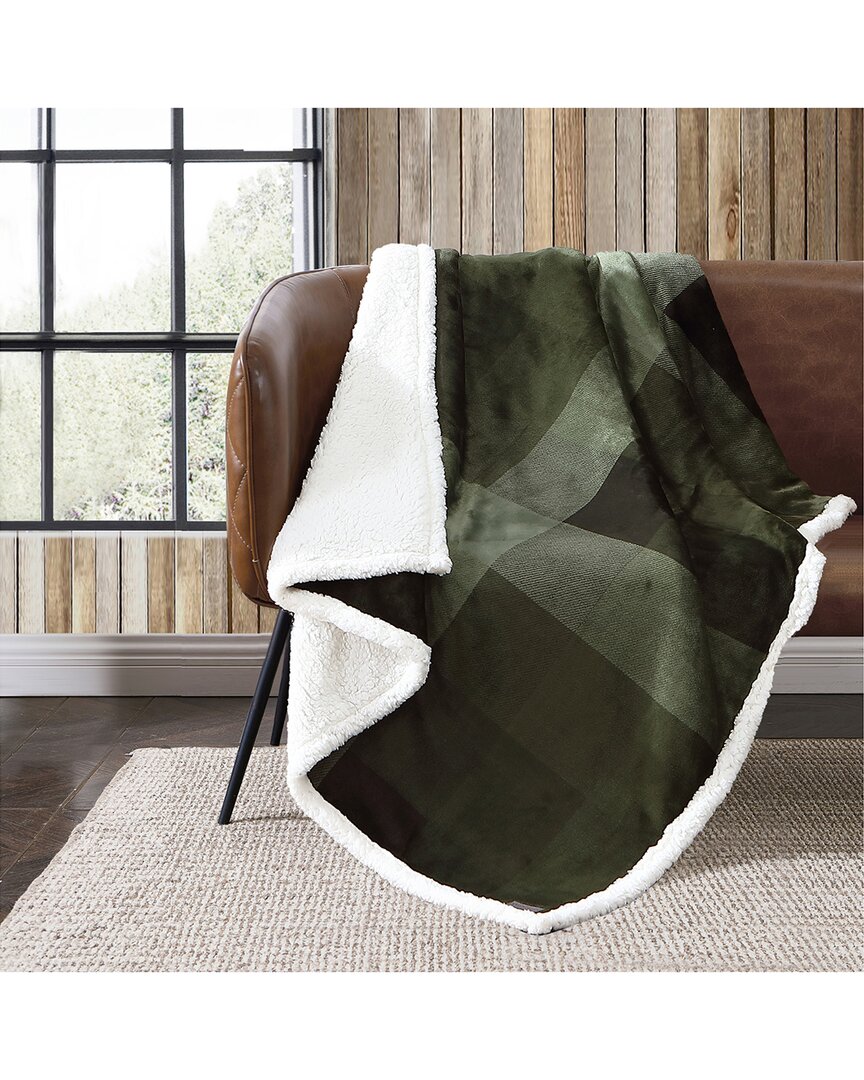 Eddie Bauer Pine Plaid Ultra Soft Plush Fleece Reversible Throw Blanket In Green