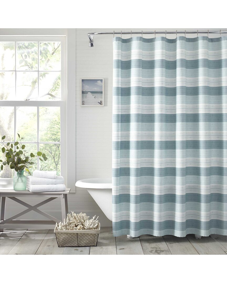 Tommy Bahama Hubeach Cotton Twill Shower Curtain In Blue