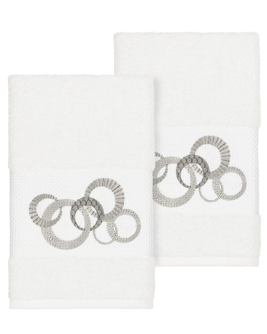 Linum Home Textiles Turkish Cotton Annabelle 2pc Embellished Hand Towel Set In White