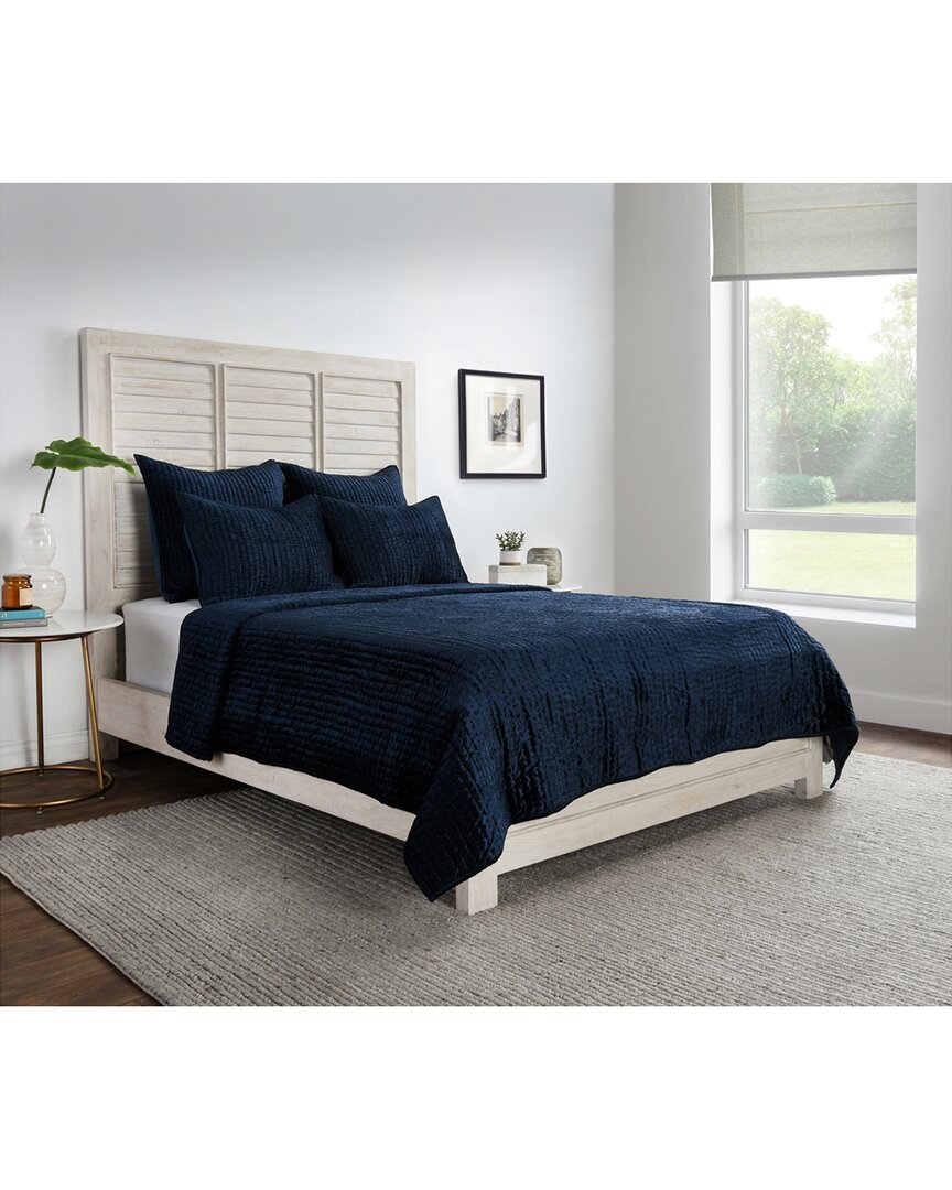 Shop Kosas Home Dimitry Velvet Quilt In Blue