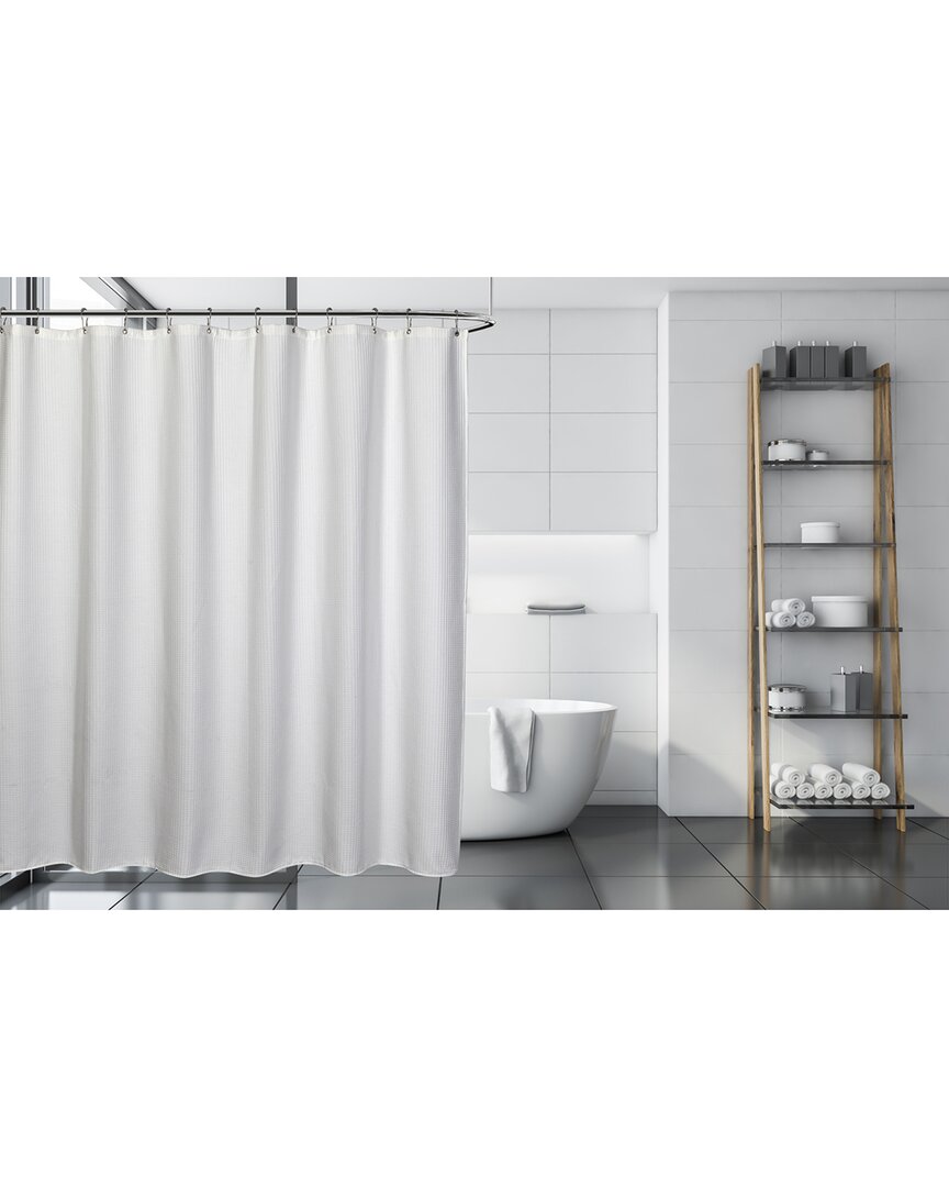 Moda At Home Belgian Waffle 3pc Shower Curtain Set With 12 Shower Hooks In White