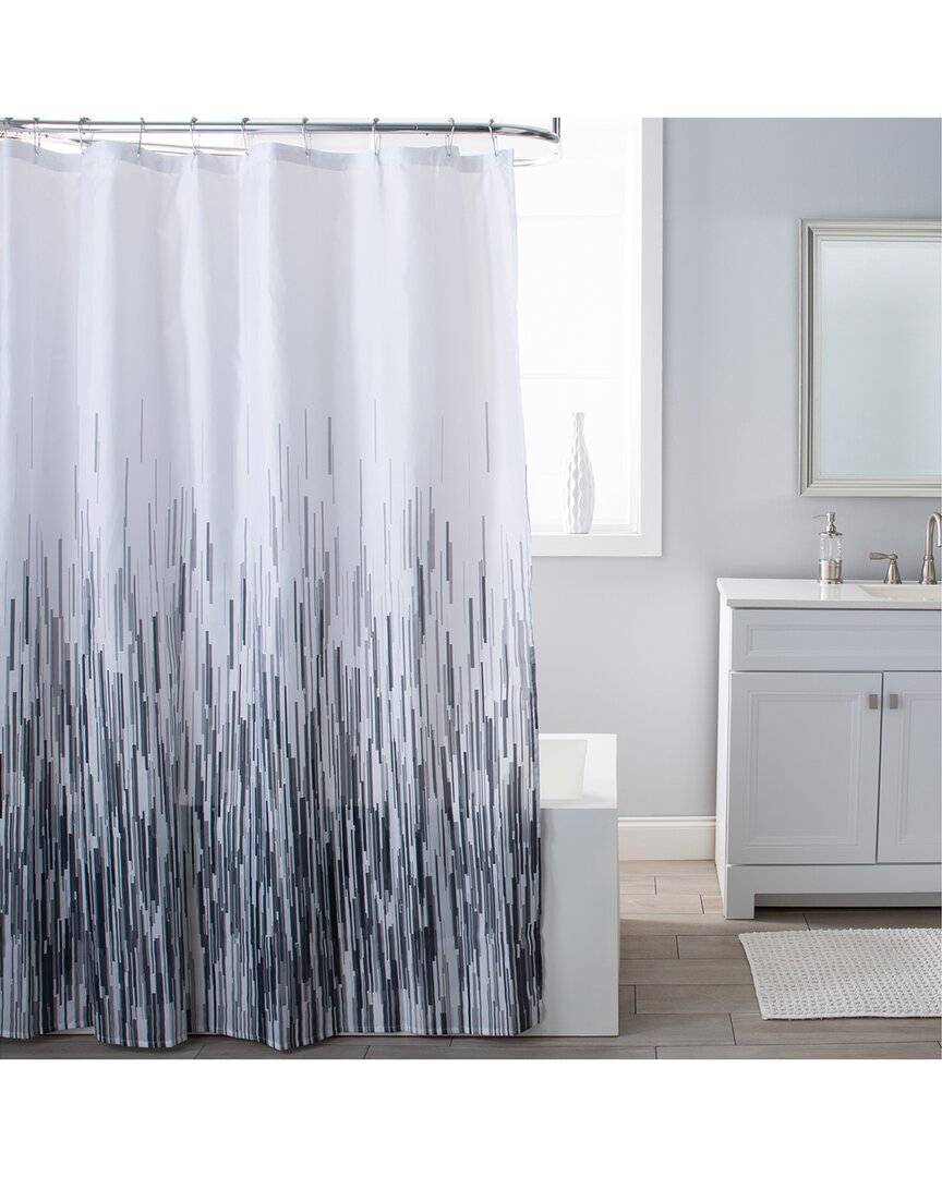 Moda At Home Greyscale Rain 3pc Shower Curtain Set With 12 Shower Hokks In White
